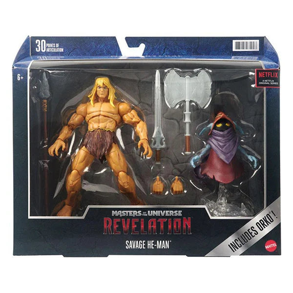 Masters of the Universe: Savage He-Man & Orko - Revelation Masterverse Deluxe Actionfigur - GYY41- 18 cm