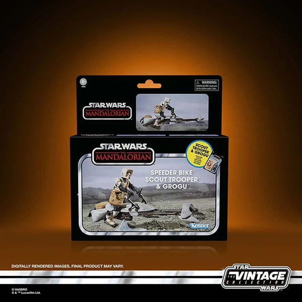 Star Wars: Vintage Collection - Kenner - Fahrzeug - Mandalorian - Speeder Bike with Scout Trooper & Grogu - Actionfigur - F6883 - 10 cm