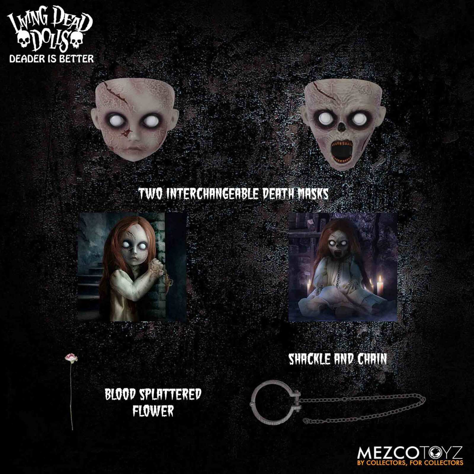 Posey: The Return of the Living Dead Dolls (25 cm) von Mezco. Die ultimative Horrorpuppe mit 2 Todesmasken, beweglichen Augen & Metallkette. Jetzt bestellen!