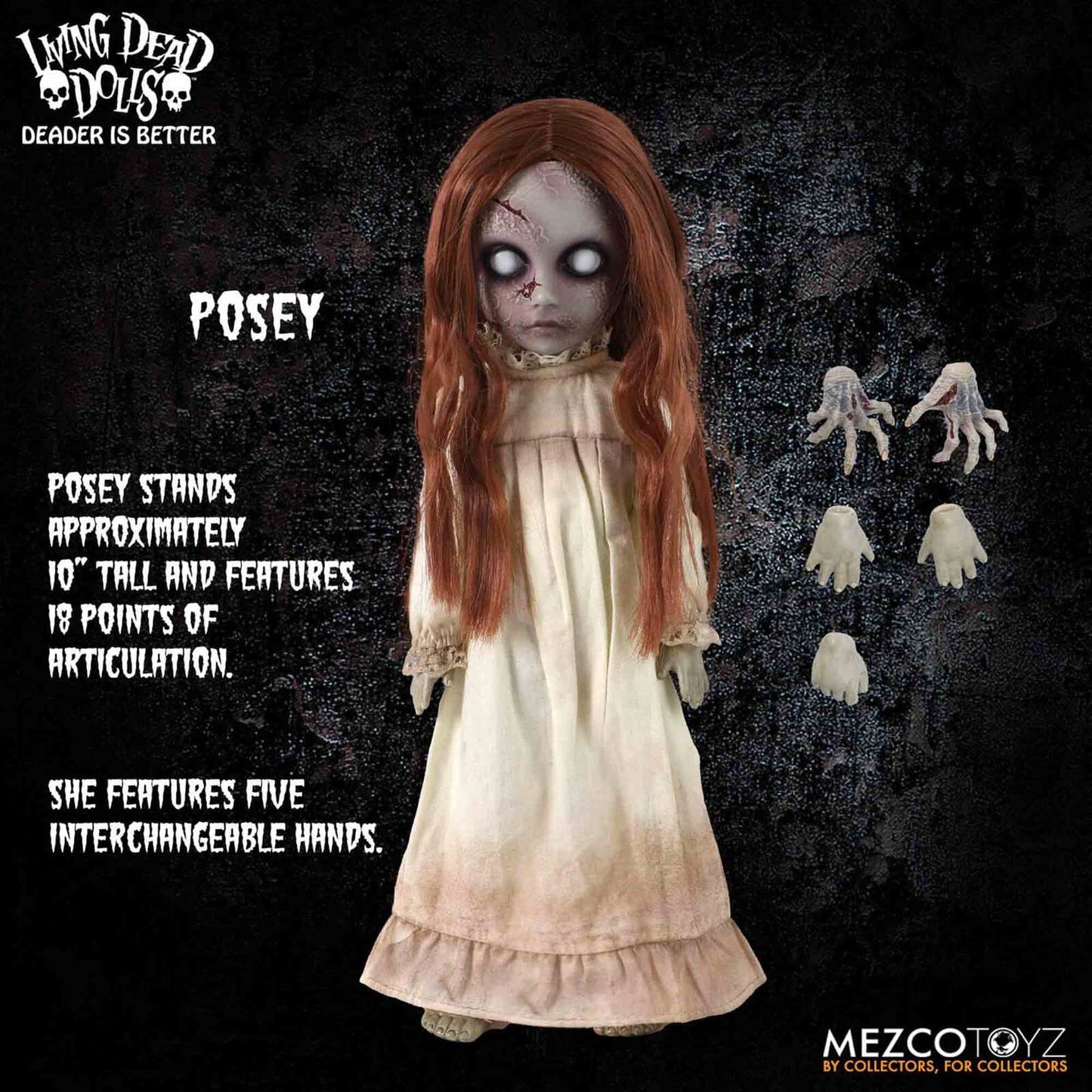 Posey: The Return of the Living Dead Dolls (25 cm) von Mezco. Die ultimative Horrorpuppe mit 2 Todesmasken, beweglichen Augen & Metallkette. Jetzt bestellen!