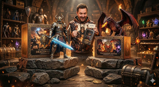 Bundle Deals mit verschienden Fantasy Artikeln und eine Person die sich freut bei ActionSpielzeug.ch