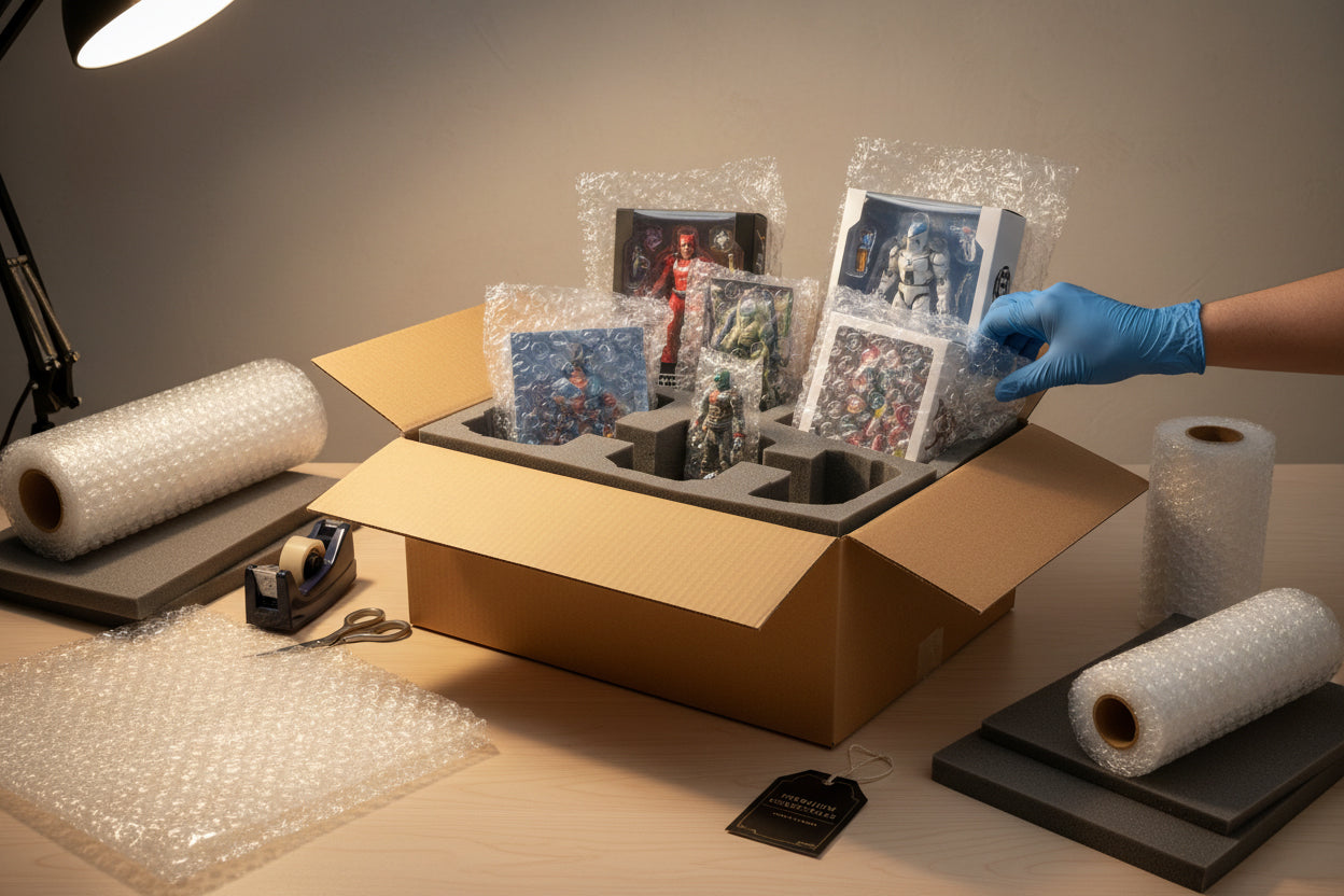 Sorgfältig verpackte Actionfiguren von ActionSpielzeug.ch